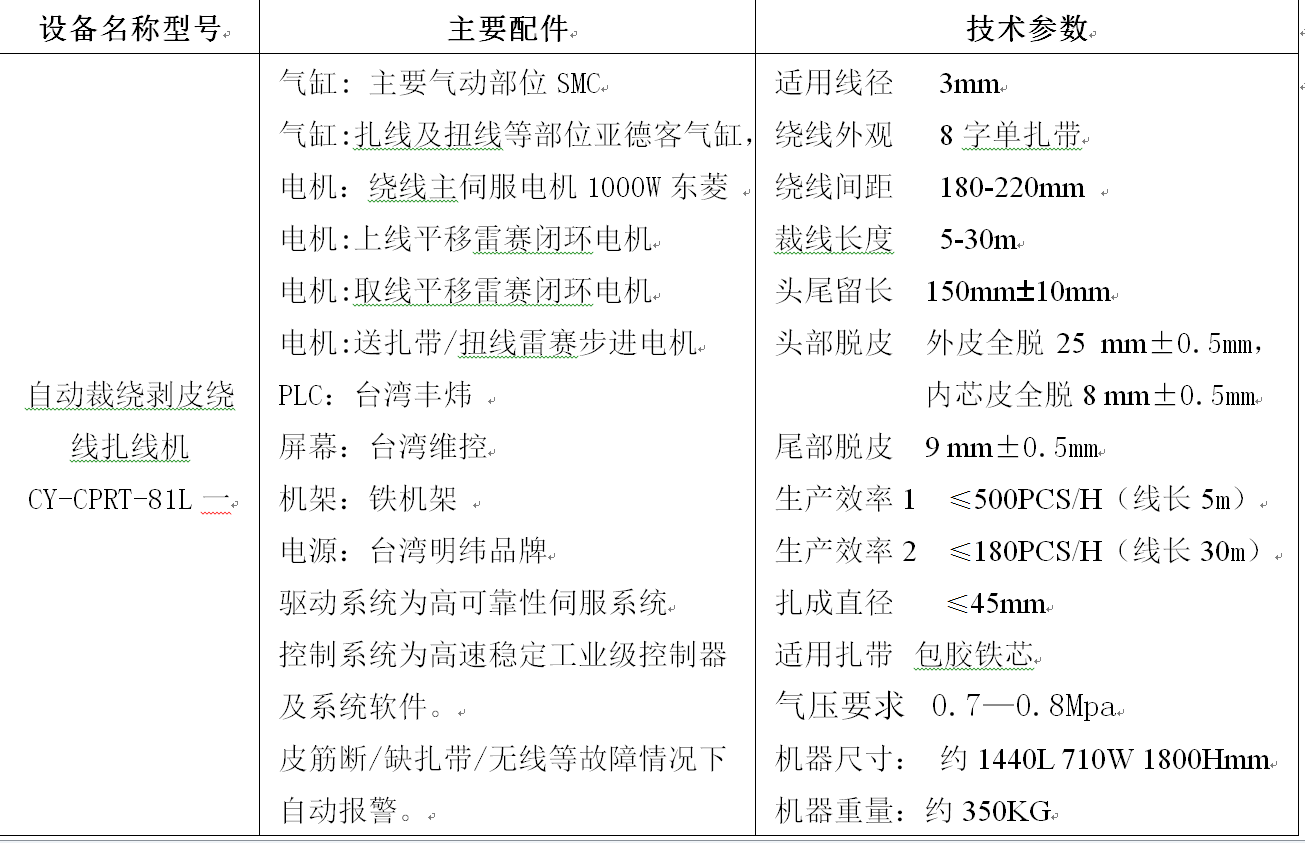 裁剥绕扎一体机技术参数